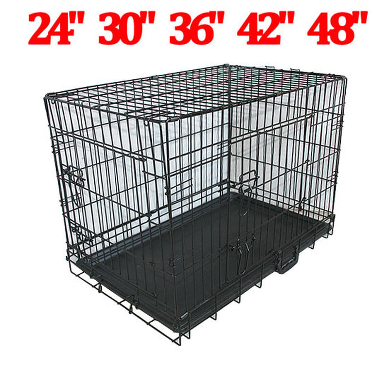 Metal Dog Cage Crate Puppy Pet Carrier Training Folding Carrier Feeding Bowls